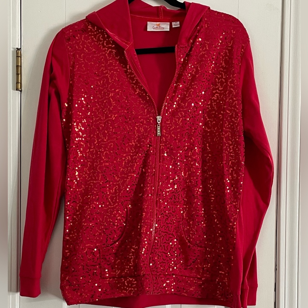 Red Sequin Medium Quacker Factory Zip Up Jacket - image 1